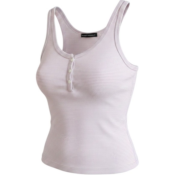 Brandy Melville Tops - Brandy Melville Henley Tank Top One Size Purple Stripe